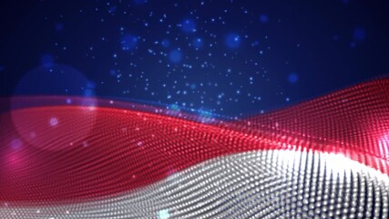 Wall Mural - Monaco waving  flag on blue background with bright flares, motion loop 