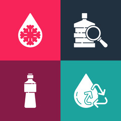 Sticker - Set pop art Recycle clean aqua, Bottle of water, Big bottle with and Defrosting icon. Vector.