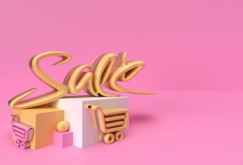 Wall Mural - 3D Render Abstract Sale Text Display Products Advertising. Flyer Poster Illustration Design.