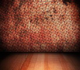  room with brick wall and wooden floor
