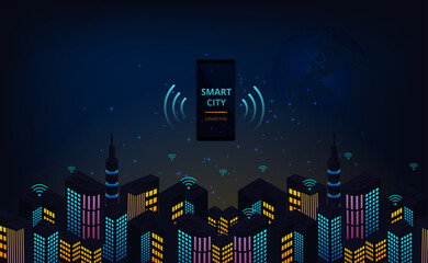 Leinwandbilder - Smartphone control smart city automation.