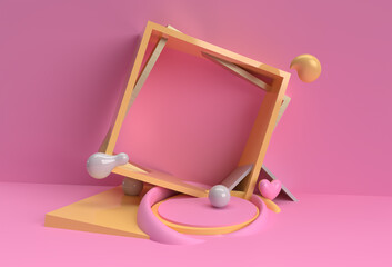 Fototapete - 3d render frame surface abstract background. digital 3d illustration design.