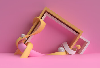 Fototapete - 3d render frame surface abstract background. digital 3d illustration design.