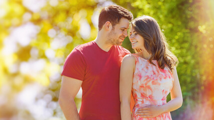 girlfriend and boyfriend is enjoying sunny day outside