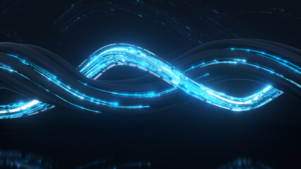 Helix form with blue light trails 3D rendering