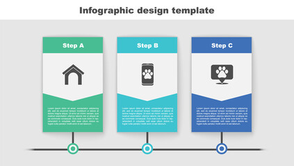 Sticker - Set Dog house, Veterinary clinic and Location veterinary. Business infographic template. Vector.