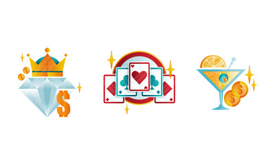 Poster - Casino and Gambling Symbols Collection Flat Vector Illustration on White Background