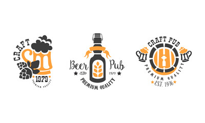 Canvas Print - Beer Premium Best Quality Logo Templates Design Set, Brewing Company, Pub, Bar Vintage Labels Vector Illustration