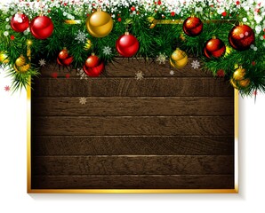 Poster - Christmas fir tree on wooden background.