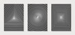 © Oksana Zhigulina	 - Set of three posters with geometric patterns. Spiral lines in the form of a circle, triangle, square. Imitation of perspective, tunnel. Monochrome black and white colors. Simple style, minimalism.