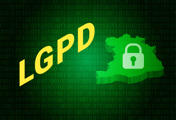 Sticker - LGPD - the Lei Geral de Prote o de Dados Pessoais - Portuguese. English - General Personal Data Protection Law. Vector background with lock and map of Brazil