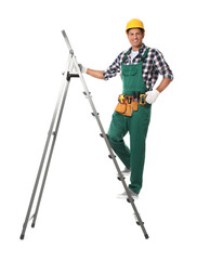 Sticker - Professional builder on metal ladder against white background