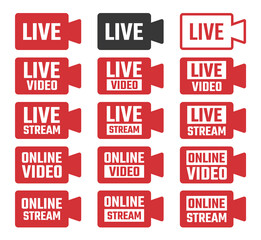 Poster - live streaming icons set, online broadcasting signs