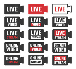 Poster - live streaming icons set, online broadcasting signs