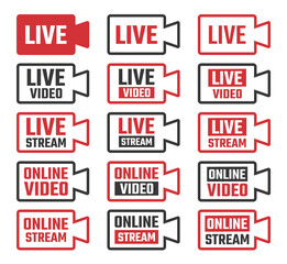 Poster - online stream icons, live broadcastig signs set