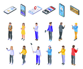Poster - using smartphone icons set. isometric set of using smartphone vector icons for web design isolated o