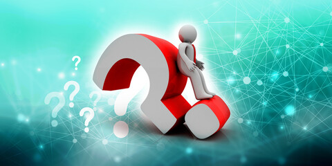 Poster - 3d illustration man lying on a red question mark
