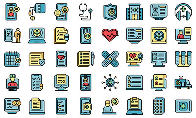 Poster - online medical consultation icons set. outline set of online medical consultation vector icons thin 