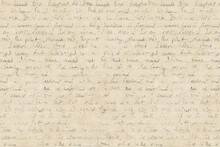 Abstract Background In Vintage Style With Old Aged Yellow Brown Paper With Faded Ink Hand Written Unreadable Text