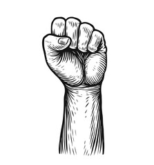 Clenched fist raised up. Strong, strength sketch vector illustration