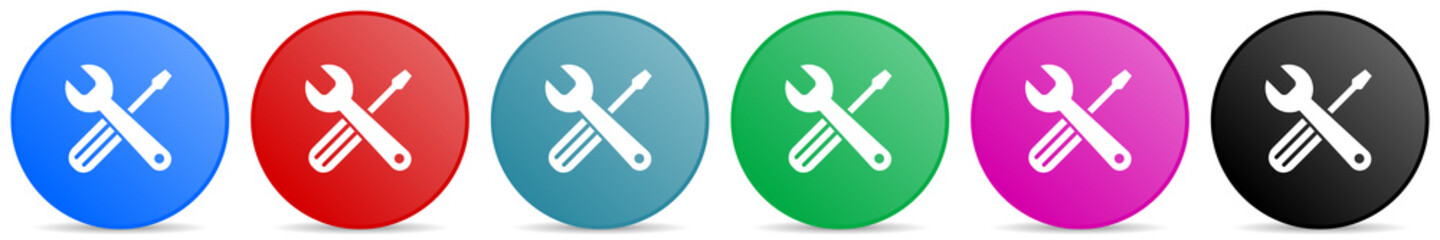 Aufkleber - Tools vector icons, set of circle gradient buttons in 6 colors options for webdesign and mobile applications