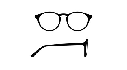 Vector isolated Illustration of a Glasses Frame. Black glasses Frame Front and Side View