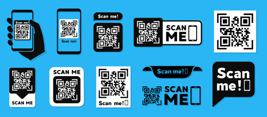 Scan QR code flat icon with phone. Barcode. Vector illustration.