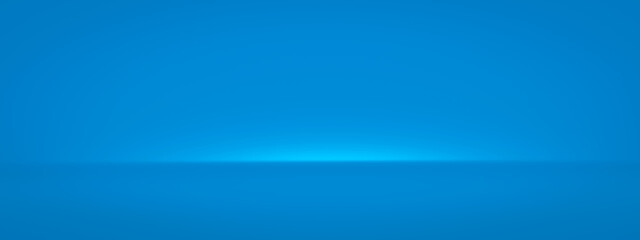 Canvas Print - Blue abstract wide background and light backdrop room with empty blank gradient wallpaper blur design. 3D rendering.