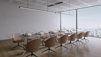 Wall Mural - Meeting room interior.Conference room with city view3d rendering