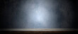 © chiew - Empty dark abstract wooden tabletop and studio room with smoke float up interior texture for display products wall background.
