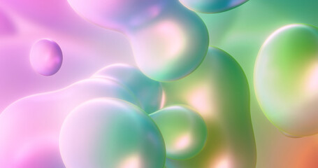 Poster - Abstract Background with Colorful Pink and Green Bubbles and Gradient , Relaxing and Calming Flow