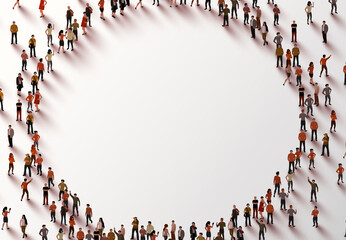 Wall Mural - Large group of people in the shape of a circle on white background. People crowd concept.