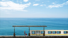 3d Rendering Of Beautiful Train Station With Nice Beach Sky