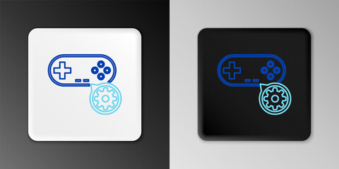 Line Gamepad and gear icon isolated on grey background. Adjusting app, service concept, setting options, maintenance, repair, fixing. Colorful outline concept. Vector.