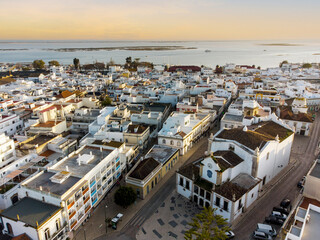 Wall Mural - Aerial view of Olhao with a church in the foreground, Algarve, Portugal