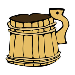 items for storage: wooden tub. Hand drawn graphics, vector.