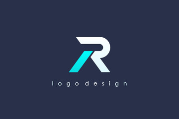 Poster - modern initial letter r logo. blue and white geometric shape isolated on blue background. usable for