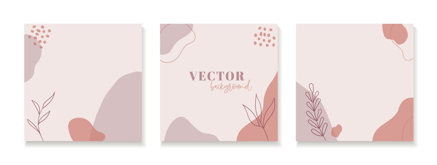 Wall Mural - abstract floral organic backgrounds for instagram posts. set of vector minimal square templates with