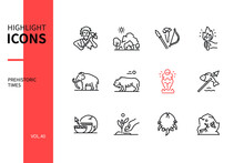 Prehistoric Times - Line Design Style Icons Set