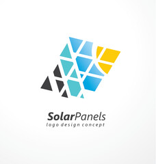 Solar panels logo design for energy and technology business. Solar energy symbol. Industry and environment vector icon layout idea. Squares and tiles panels.