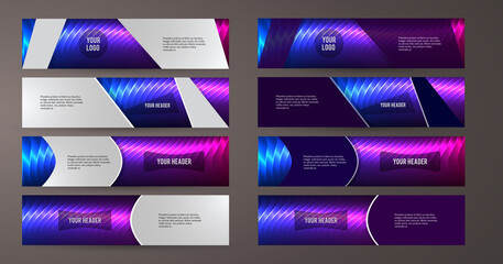 Wall Mural - design elements presentation template. set horizontal banners background purple glow light effect. v