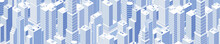 Isometric Panoramic City Centre, Cityscape, City Skyline. Vector Illustration In Flat Design.