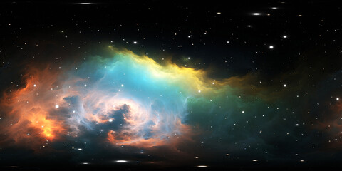 360 degree space nebula panorama, equirectangular projection, environment map. hdri spherical panora