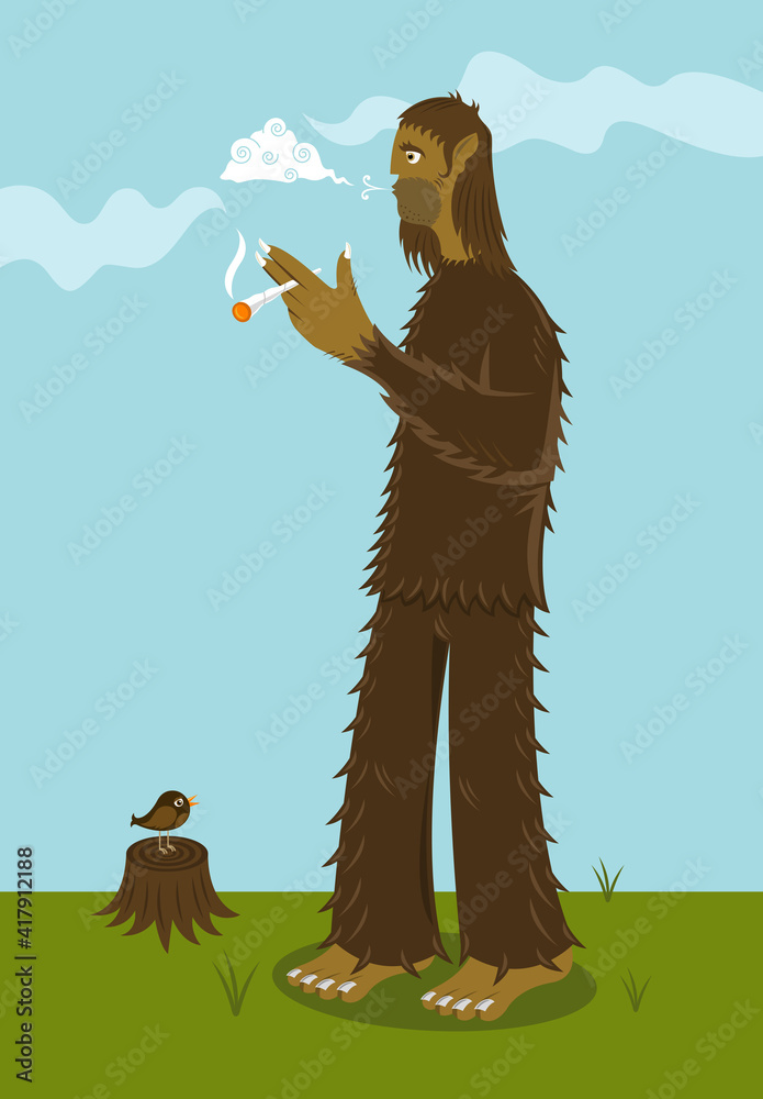 Bigfoot smoking vector illustration Stock Vector