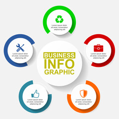 Wall Mural - Infographic vector template for presentation, circular chart, diagram, business concept with 5 options