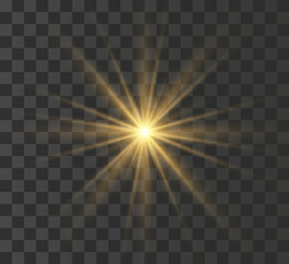 Wall Mural -  A bright yellow star explodes on a transparent background.