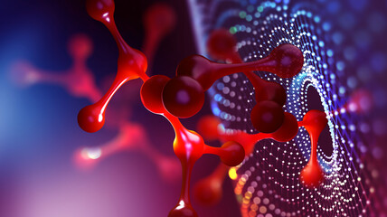 Poster - Molecule 3D illustration. Laboratory, molecules, crystal lattice. Nanotech research in biochemistry, chemistry, biology, microbiology