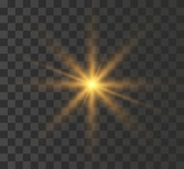 Wall Mural -  A bright yellow star explodes on a transparent background.