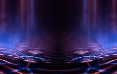 Wall Mural - dark abstract futuristic background. neon lines glow. neon lines, shapes. multi-colored glow, blurry