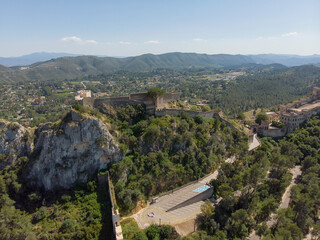 Wall Mural - Aerial view to Xativa castle located on mountain top. Spain